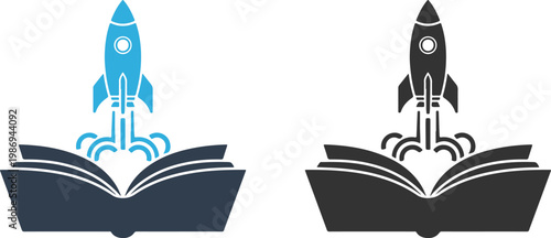 Open book rocket launch success education creativity knowledge growth future flying