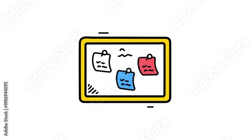 A bulletin board with sticky notes for reminders and classroom notices doodle vector