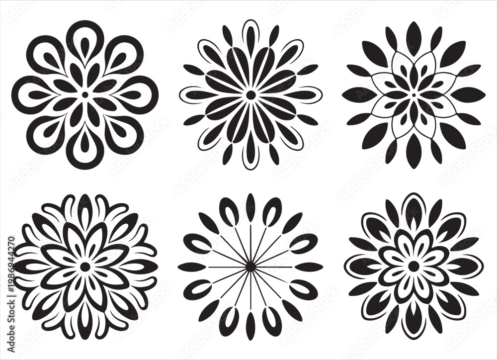 Obraz premium black and white floral patterns, decorative flower designs