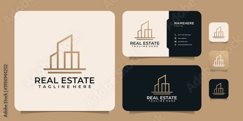 Monogram line real estate building apartment logo design elements for industry construction