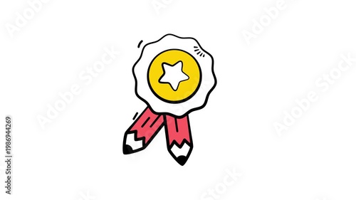 Doodle animated icon of medal, denoting achievement, honors, and student recognition