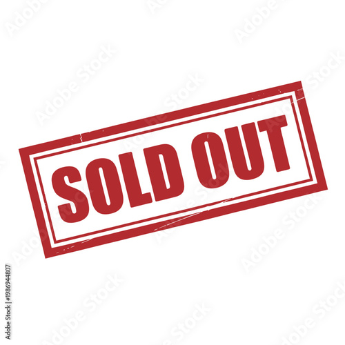 A rectangular red stamp displaying the words sold out in white