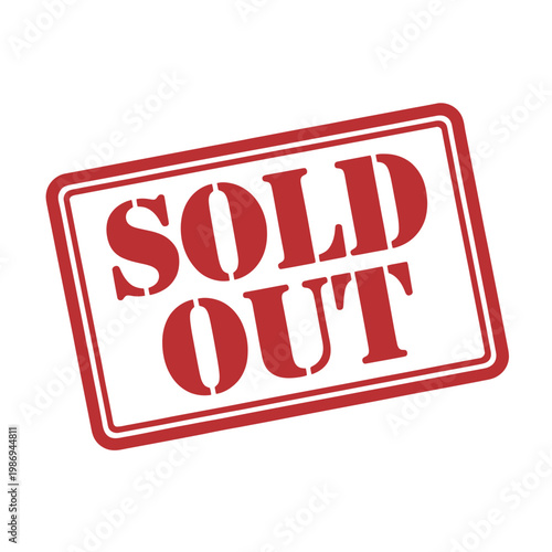 A red sold out stamp illustration on a white background