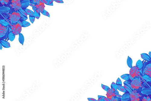 Bright Botanical Decorative Frame with bright Leaves and Flowers Isolated on Transparent Background.