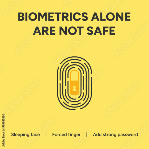 Minimalist vector graphic illustration showcasing a thumbprint symbol integrated with a padlock to emphasize essential digital security awareness and protection
