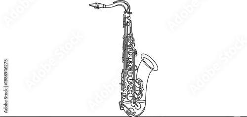 Schilderij op canvas Saxophone Line Art Illustration – Classic Jazz Music Instrument Sketch Design