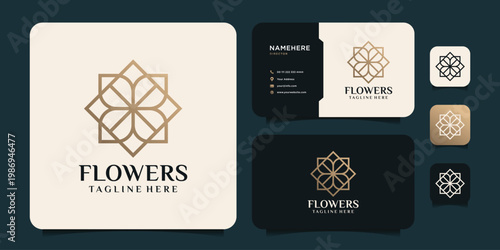 Golden beautiful flower logo vector bundle