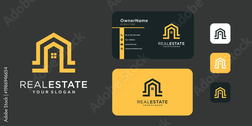 Real estate monogram line logo and business card template