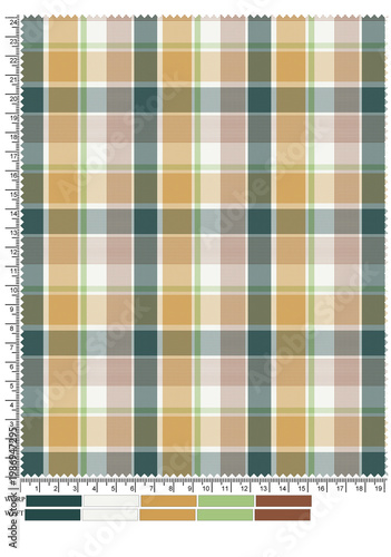 Seamless yellow and green checkered tartan pattern with a grunge textured square design and a vector abstract backdrop for textile wallpaper