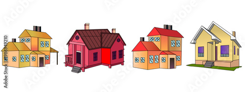 Colorful House Cluster: A charming collection of homes showcases diverse architectural designs, each radiating unique character and appeal. 