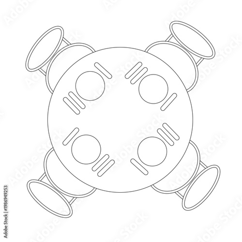 Overhead View of Circular Table and Chairs: A minimalistic sketch showcases a circular table surrounded by four chairs, a design perfect for various commercial projects.