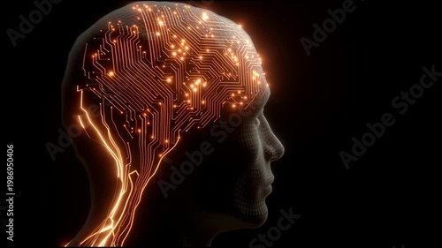 Exploring the Connection Between the Brain and Technology With Glowing Circuits in a Futuristic Setting
