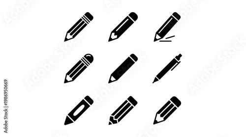 A colorful set of office tools and vector icons featuring pens, markers, and highlighters isolated for business or school drawing and art equipment