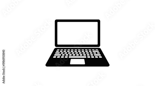 Modern open silver notebook laptop with a blank black screen isolated on a white background for business technology and mobile internet communication