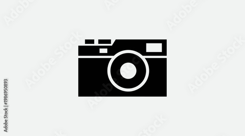A vintage digital photo camera icon vector illustration featuring a professional lens and flash symbol for modern photography equipment design