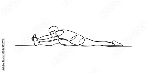 A continuous single line drawing of a person performing a deep seated forward split stretch pose Vector, illustration