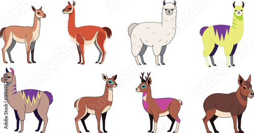 South American Camelid and Deer Collection with Llama Alpaca and Vicuna Species