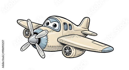 Cute Cartoon Propeller Plane Illustration - Hand-Drawn Aviation Vector Clip Art