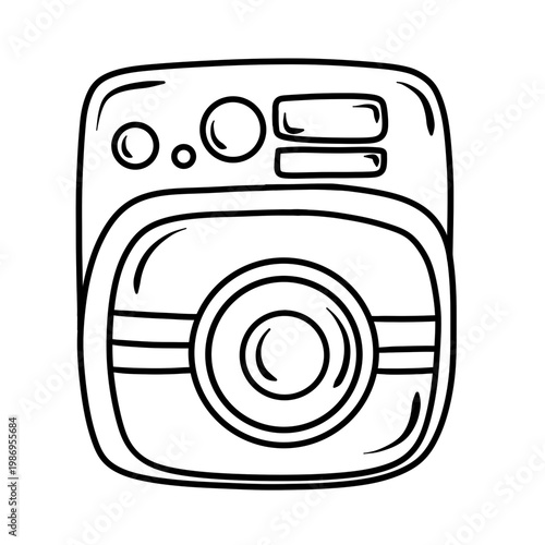 Cute Camera Colouring page Black Outline Hand Drawn Clipart.