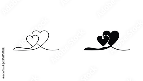 Hearts Continuous Line Drawing Intertwined Relationship Love Symbol