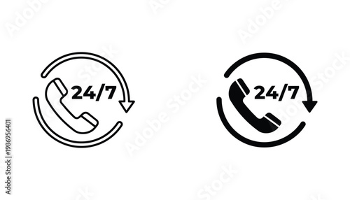 24/7 Service Phone Call Icon Business Customer Support Continuous Availability
