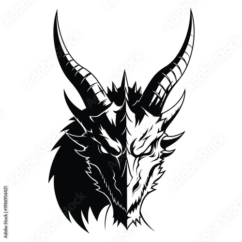 Black and white dragon head.