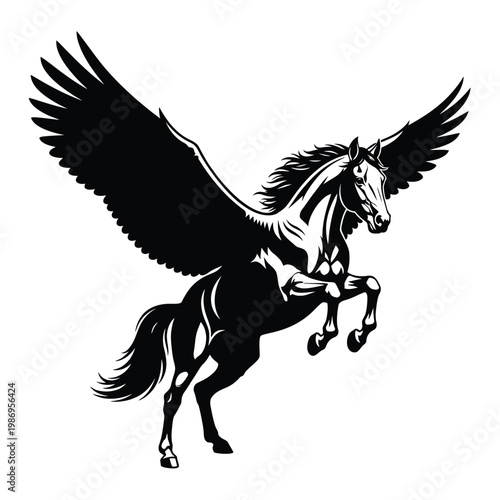 Black and white pegasus horse.