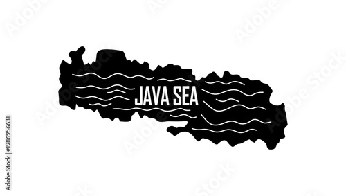 Java Sea Outline Map, black isolated silhouette
