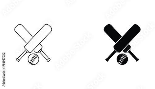 Cricket Bats Crossed With Ball Sports Equipment Icon