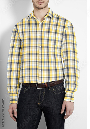 A smiling young businessman in a stylish cotton shirt and casual fashion apparel stands confidently as a model of modern textile style