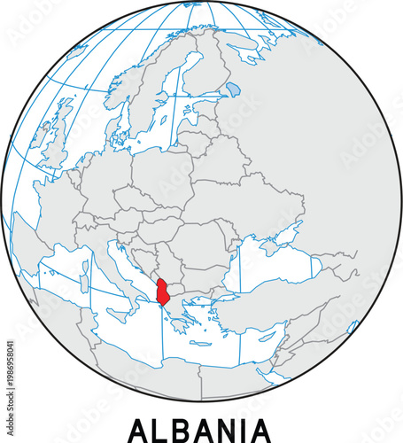 Albania Map Highlighted on World Globe Location Editable Vector Illustration
