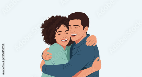 Couple sharing a joyful hug with smiles, showing connection and happiness in a simple illustration