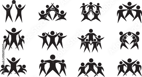 Stick figures celebrating and having fun together always