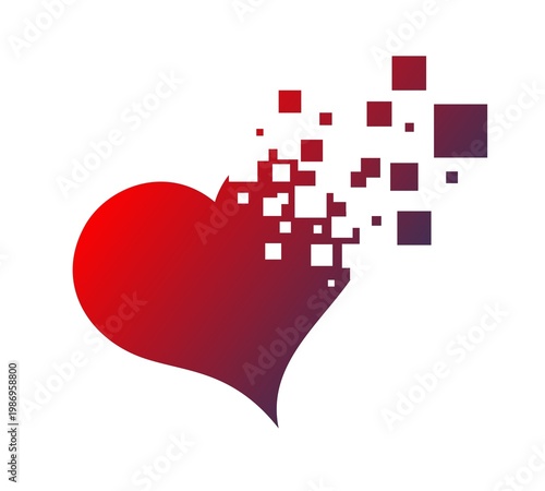 The symbol of a red heart transformed into squares.