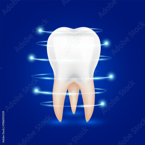 Healthy tooth surrounding radius. For Dietary supplement. Dental concepts medical. 3D vector.