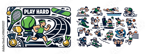 Collection of diverse athletes engaged in various sports activities and training