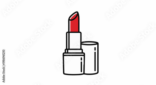Red lipstick with cap removed, on a white background