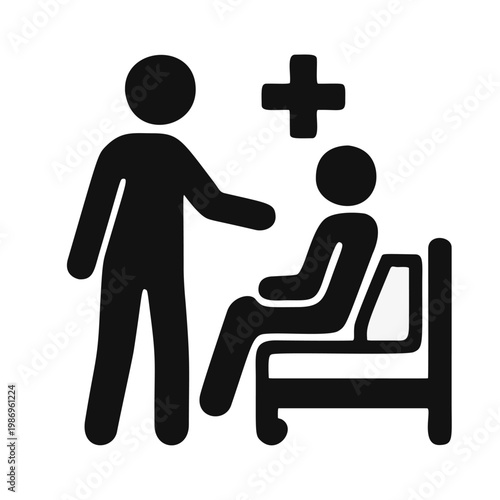 Simple Black Silhouette Patient Care Giver in Hospital Setting Illustration