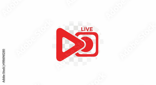 Red play and record icons with "LIVE" text above against a checkered background