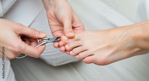 Person receiving pedicure with nail clippers.