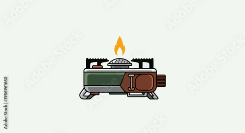 Portable camping stove with a flame burning brightly above