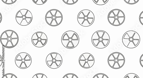 Repeating pattern of radioactive hazard symbols against a white background