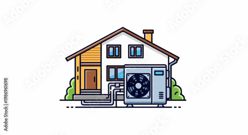 Residential home with an external air conditioning unit and landscaping