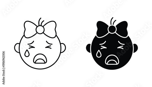 Baby Crying Icon Vector Emotion Sadness Distress Distress Child Iconography Line Art Solid Glyph