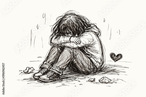 Vector messy lonely alone generation simple uneven doodle imperfect emotional icon lines