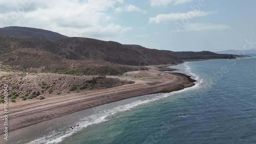 Drone view of Djibouti coastline with scenic Red Sea and natural terrain, wide aerial footage.