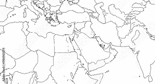 Outline map showing countries in North Africa, Middle East, and parts of Asia
