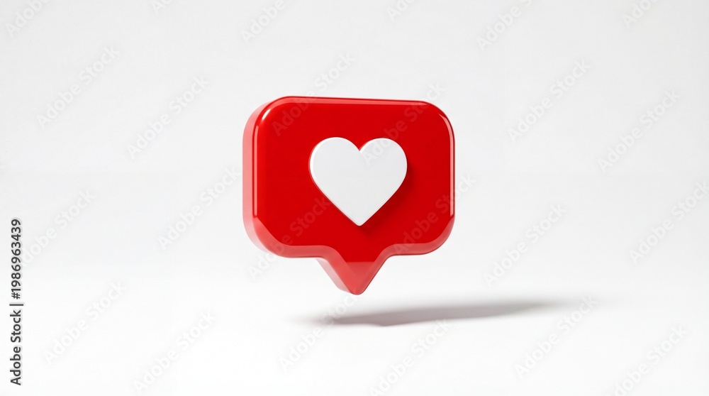 Obraz premium Three dimensional red notification bubble featuring a white heart icon for social media engagement