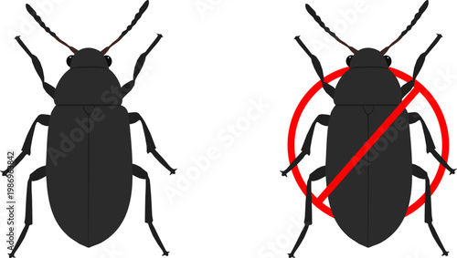 Set of Black Carpet Beetle Icon Vector, Household Pest Control Silhouette Symbols, Infestation Warning Signs, Exterminator and Hygiene UI Icon Collection