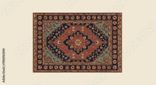 Ornate Persian rug with intricate geometric and floral patterns